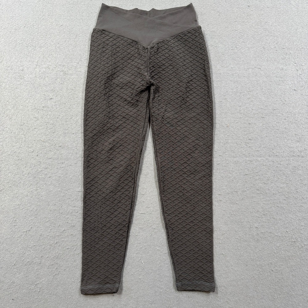 BoomBooty Leggings Women's Small Gray Honeycomb Textured Yoga Gymcore Activewear